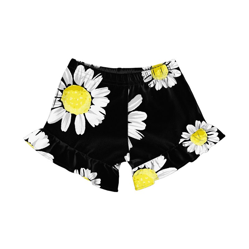 Casual Bumblebee Print Ruffle Clothes Brushed Milk Silk Boutique Custom Handmade Toddler Baby Girl Shorts