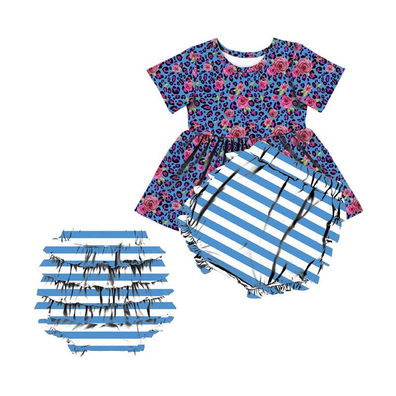 Wholesale Baby Clothes New Design 2pcs Baby Clothing Set Printed Fabric Ruffle Girls Clothing Baby Romper