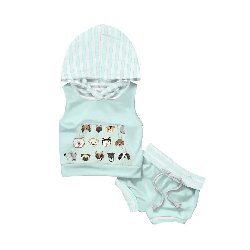 Wholesale Boutique Boys Clothing Summer Boys Clothing Set Sleeveless Hoodie Shorts Two-Piece Set