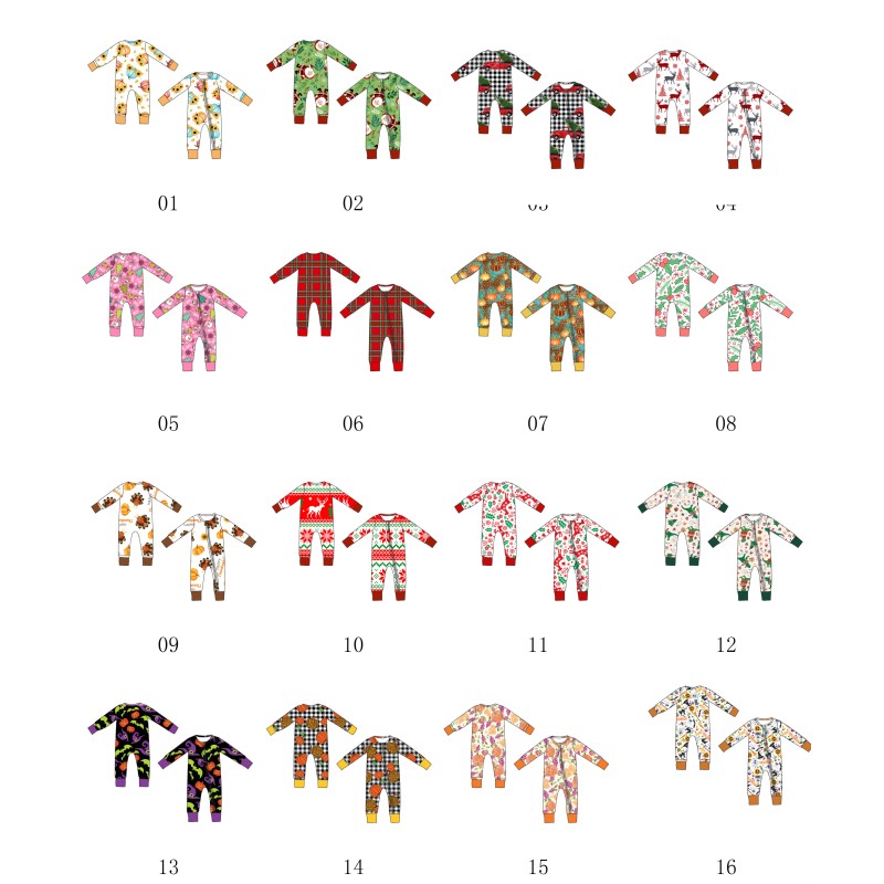 Bamboo/Milk Silk/Knit Cotton Fabric Breathable Zipper Baby Newborn Sleepsuit Custom Print Christmas Romper
