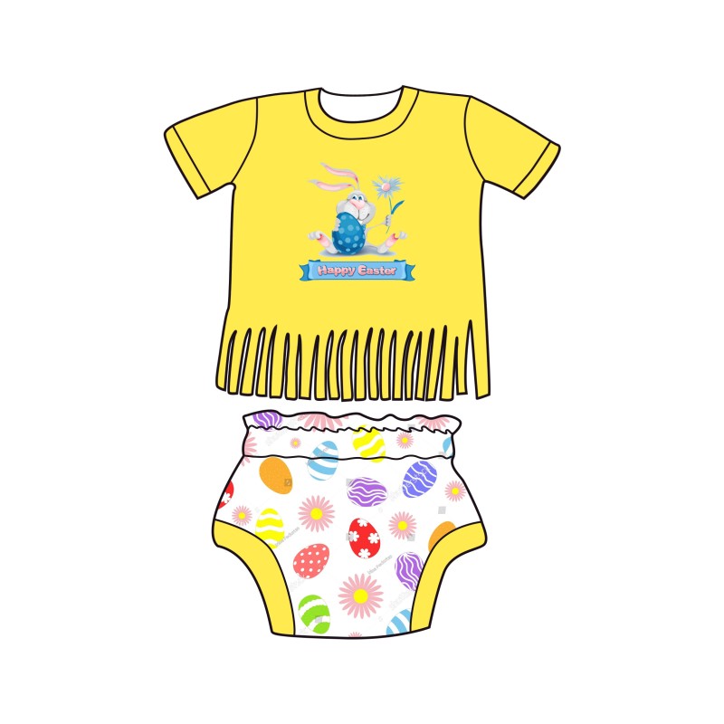 Hot Sale Easter Bunny Print Baby Girl Clothing Bamboo Print Toddler Girl Set Custom Girl Set