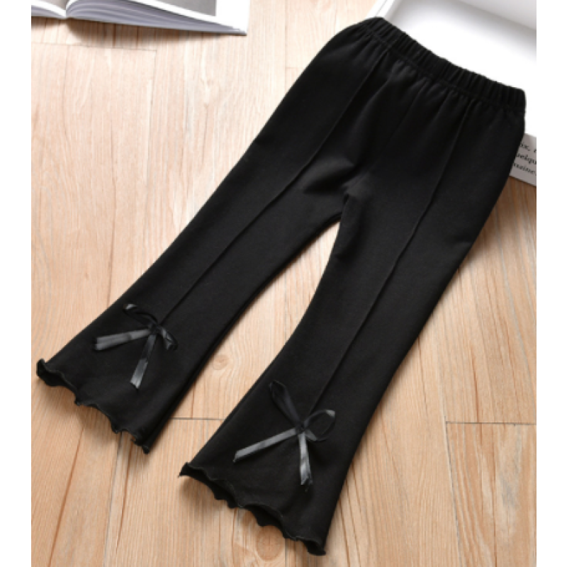 Pure Cotton Baby Girl Bell Bottom Pants Korean Style New Arrival Solid Color Pants Belt Comfortable Breathable Lace Bow Pants