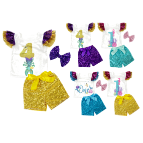 OEM ODM Girls Clothing Set Ruffle Sleeveless Top and Girls Sequin Shorts