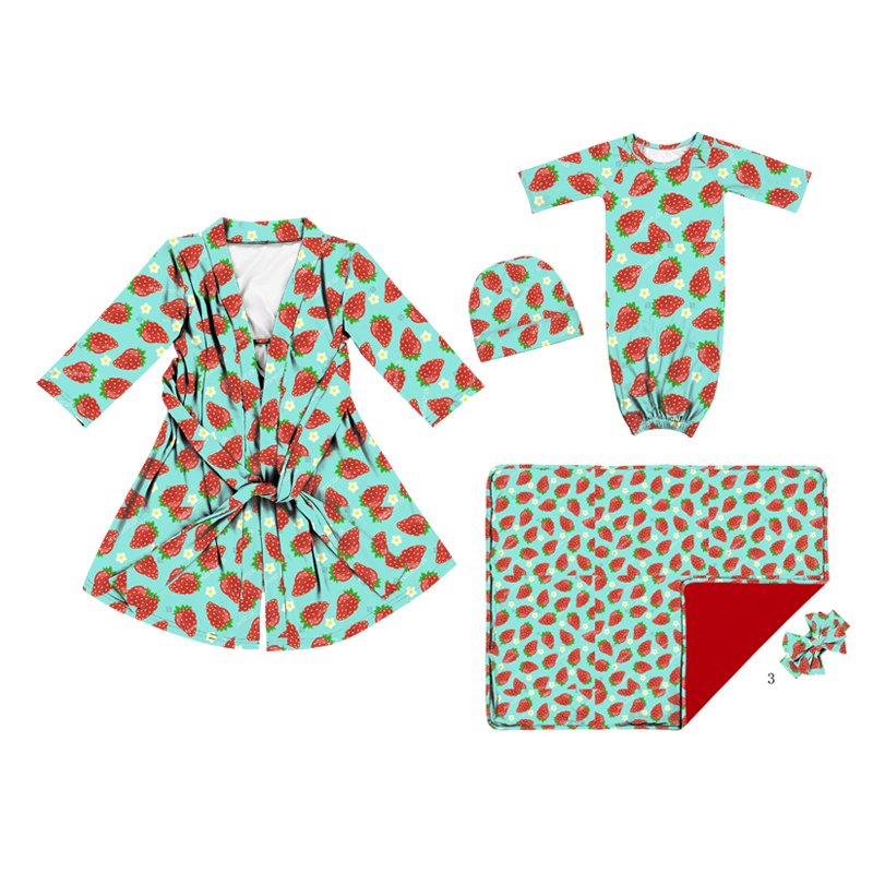 PJA-011 5pcs Pack Pink Floral Mommy & Me Maternity Robe and Matching Baby Set