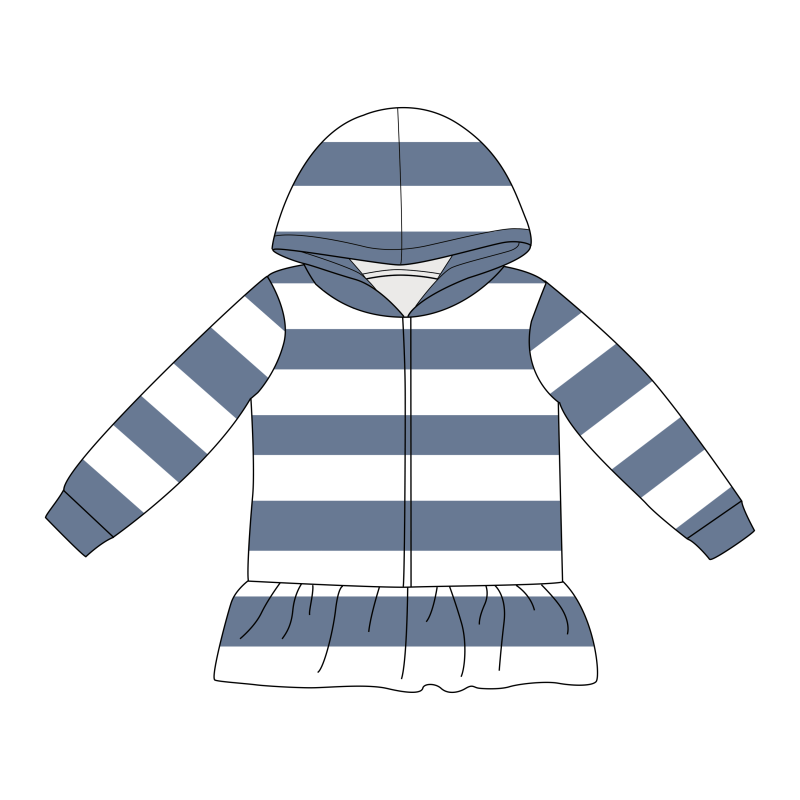 Custom Print Wholesale Kids Hoodie Full Zipper Ruffle Bottom Girls Clothing Sweatshirt