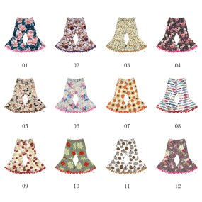 Yiyuan Factory Wholesale Baby Girl Little Girl Kids Children Stretch Cotton Soft Bell Bottom Pants and Long Pants Print