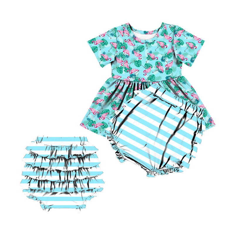 Wholesale Baby Clothes New Design 2pcs Baby Clothing Set Printed Fabric Ruffle Girls Clothing Baby Romper
