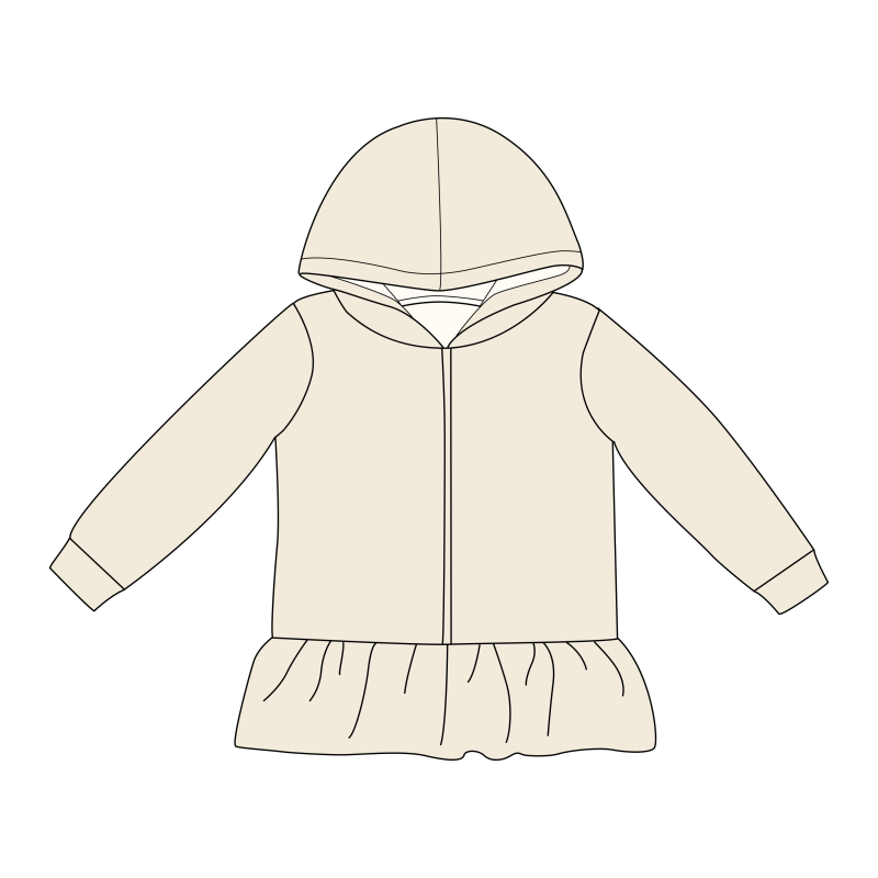 Custom Print Wholesale Kids Hoodie Full Zipper Ruffle Bottom Girls Clothing Sweatshirt