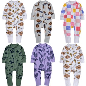 In Stock Bamboo Spandex One-Piece Zipper Romper Pajamas Custom Bamboo Baby Sleepwear Wholesale
