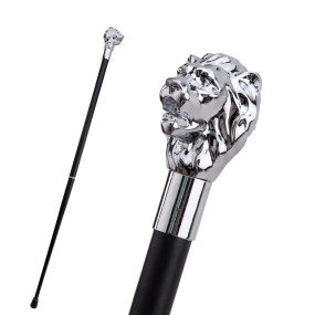 Alloy Lion Head Handle Walking Cane Self-Defense Stick Activity Rubber Iron—Festival Toy Temptation Prop