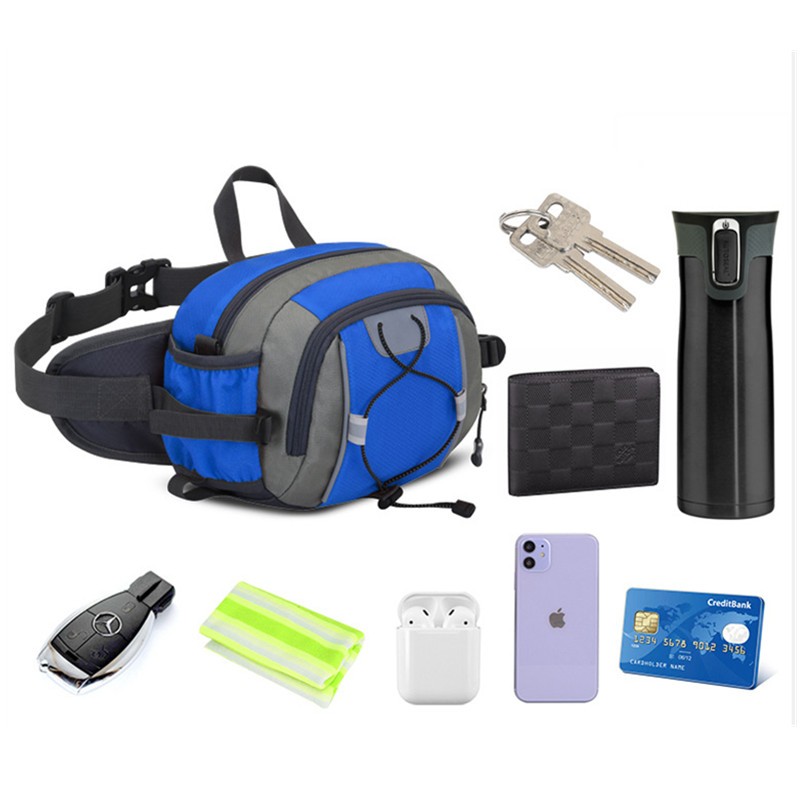Nylon Waterproof Waist Bag for Outdoor Sports Travel Hiking and Camping Waist Bag with Water Bottle Holder