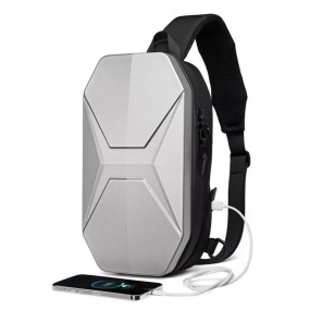 Men's Fashion Crossbody Sling Bag with Hard Shell and USB Charging File Holder Sports Entertainment Products