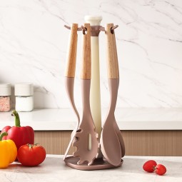 Wooden Handle Silicone Kitchen Utensil 6-Piece Set Non-Stick Pan Special Silicone Spatula and Ladle