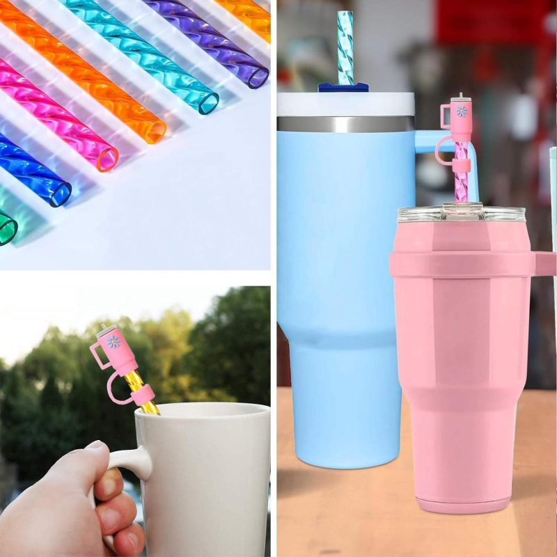 Hot-Selling Eco-Friendly Pet Material Straw Reusable Crystal Swirl Corrugated Straw
