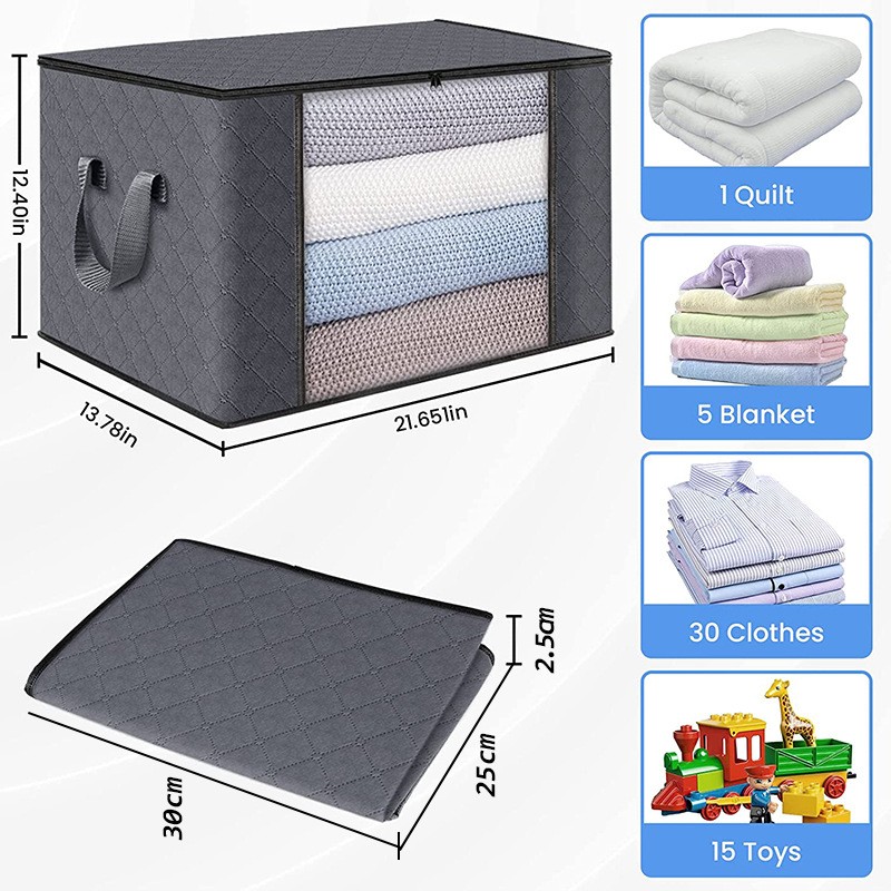 Large Foldable Cotton Linen Clothes Storage Organizer Foldable Folding Bed Thick Breathable Fabric Under-Bed Storage Box Bag