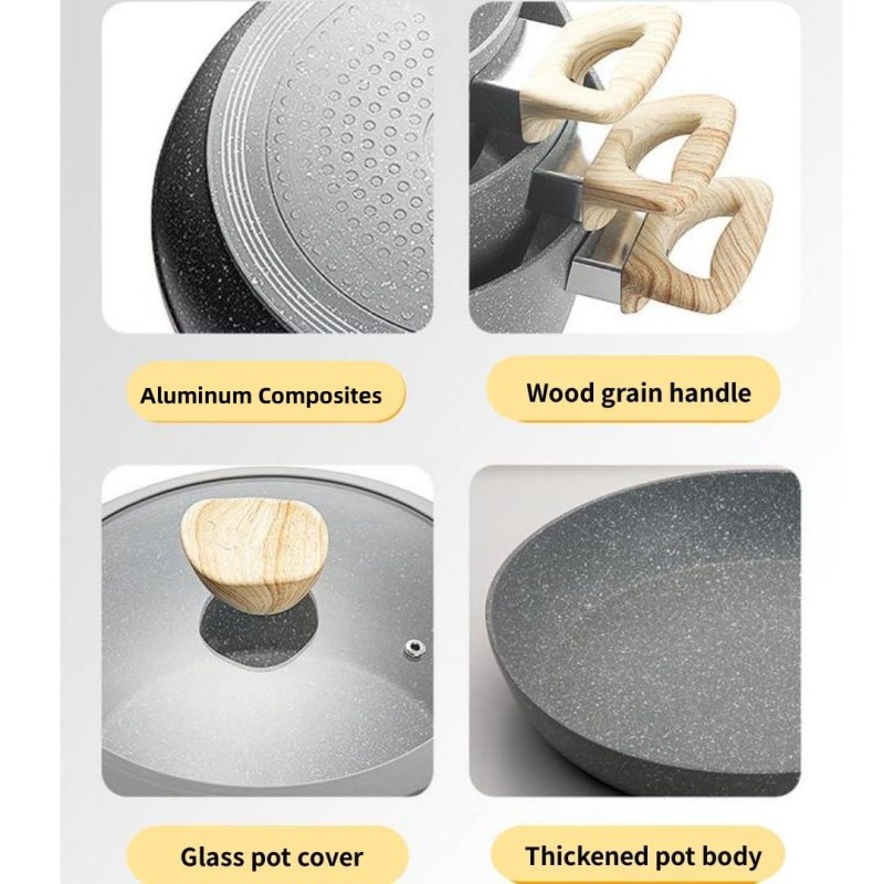 Direct New Arrival American Style Design Non-Stick Cookware Set Aluminum Alloy Wood Handle Pots and Pans for Home Kitchen Use