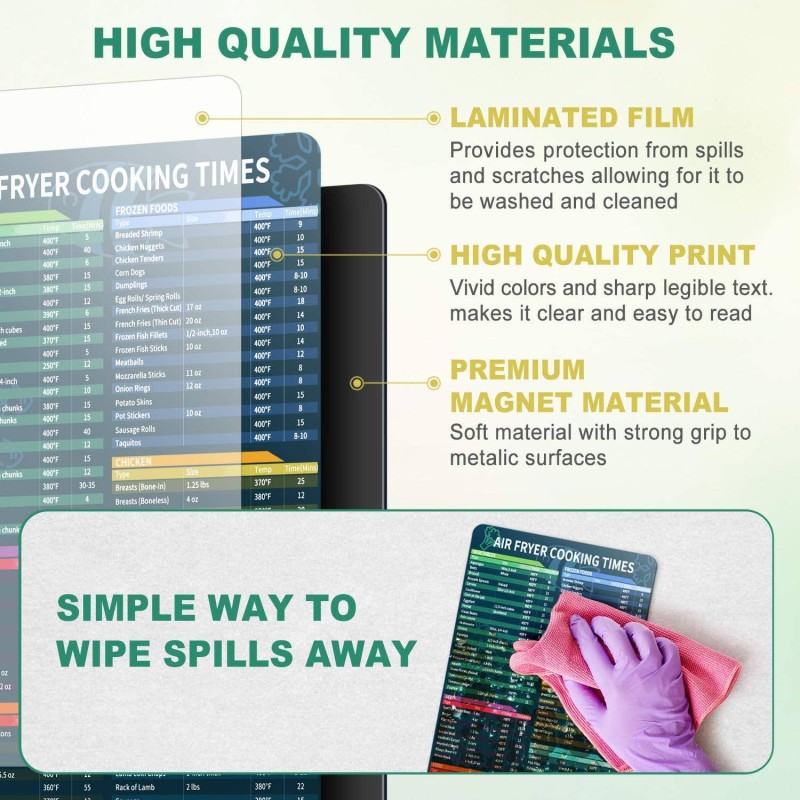 Modern Plastic Air Fryer Quick Reference Guide Magnetic Cheat Sheet Cooking Frying Christmas Sign Fahrenheit Cooking Time