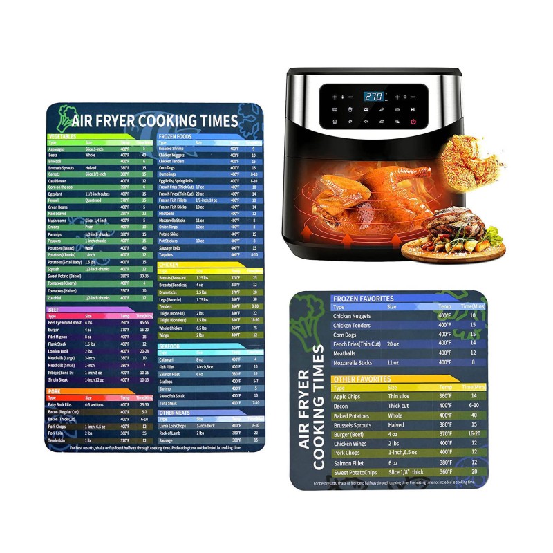 Modern Plastic Air Fryer Quick Reference Guide Magnetic Cheat Sheet Cooking Frying Christmas Sign Fahrenheit Cooking Time