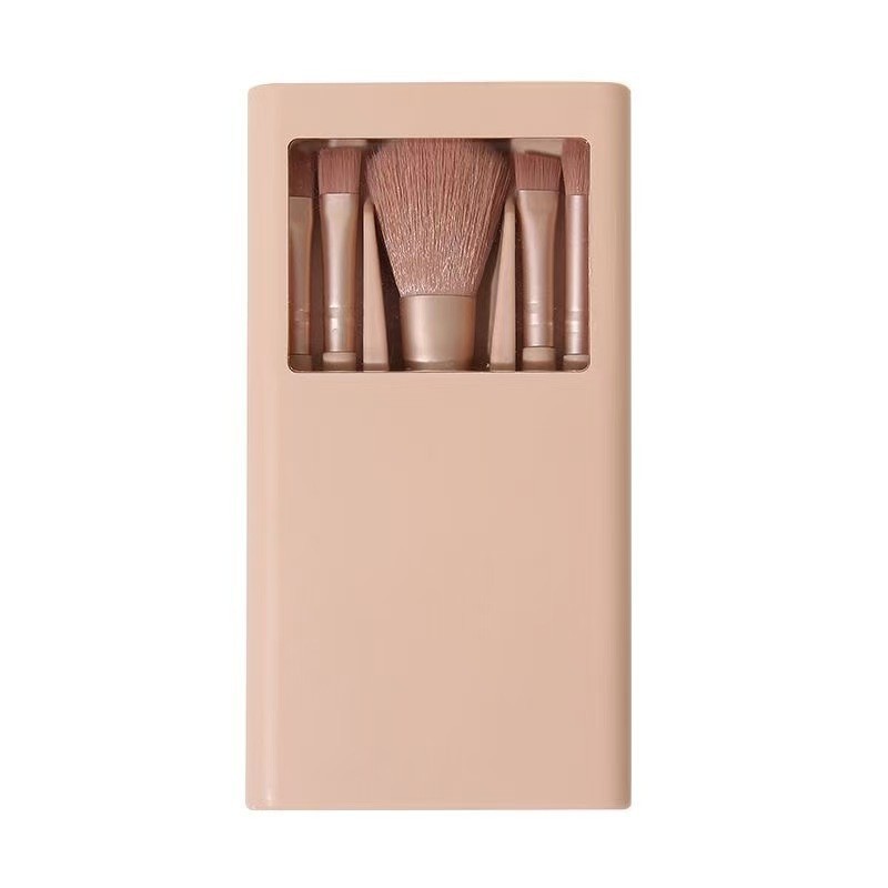 5-Piece Makeup Brush Set with Mirror Lid with Window High-End Appearance Portable Ultra-Soft Bristles