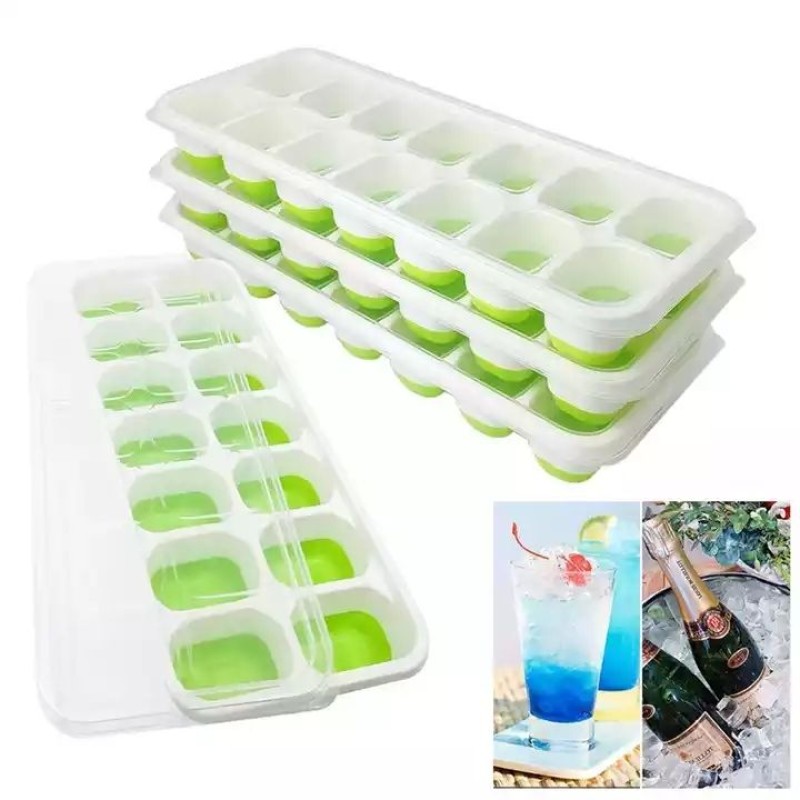 Easy-Release Food-Grade Silicone 14 Cube Ice Cream Cup Tray Mold Anti-Spill Removable Lid Popsicle Silicone Mold