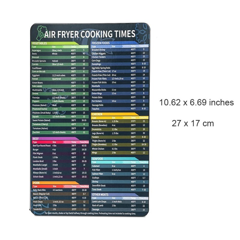 Modern Plastic Air Fryer Quick Reference Guide Magnetic Cheat Sheet Cooking Frying Christmas Sign Fahrenheit Cooking Time