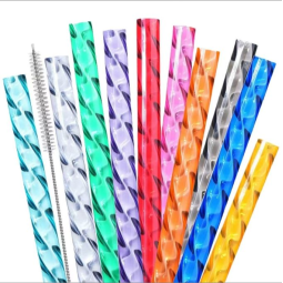 Hot-Selling Eco-Friendly Pet Material Straw Reusable Crystal Swirl Corrugated Straw