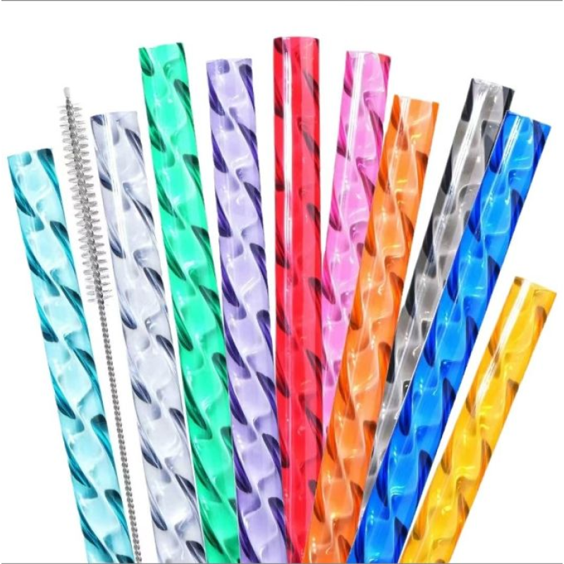Hot-Selling Eco-Friendly Pet Material Straw Reusable Crystal Swirl Corrugated Straw