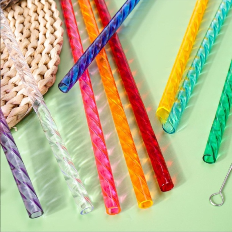 Hot-Selling Eco-Friendly Pet Material Straw Reusable Crystal Swirl Corrugated Straw