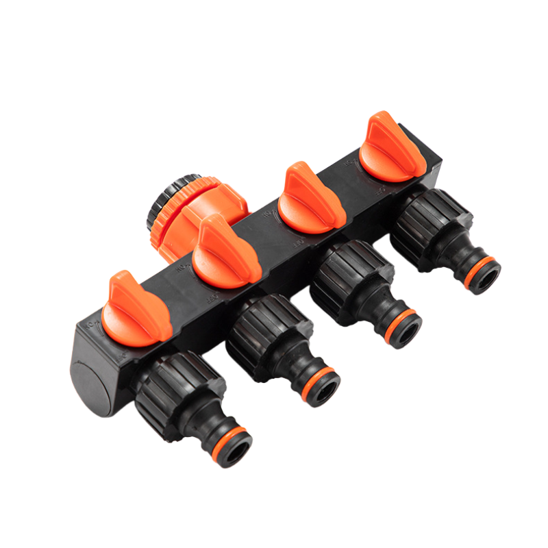 Outdoor Garden Four-Way Water Distributor with Switch Four-Way Valve One Inlet Four Outlets Water Divider Adapter