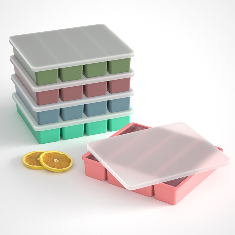 New Household Silicone Ice Cube Mold with Lid Large Ice Grid Easy Demolding Quick Freeze Ice Making Mold