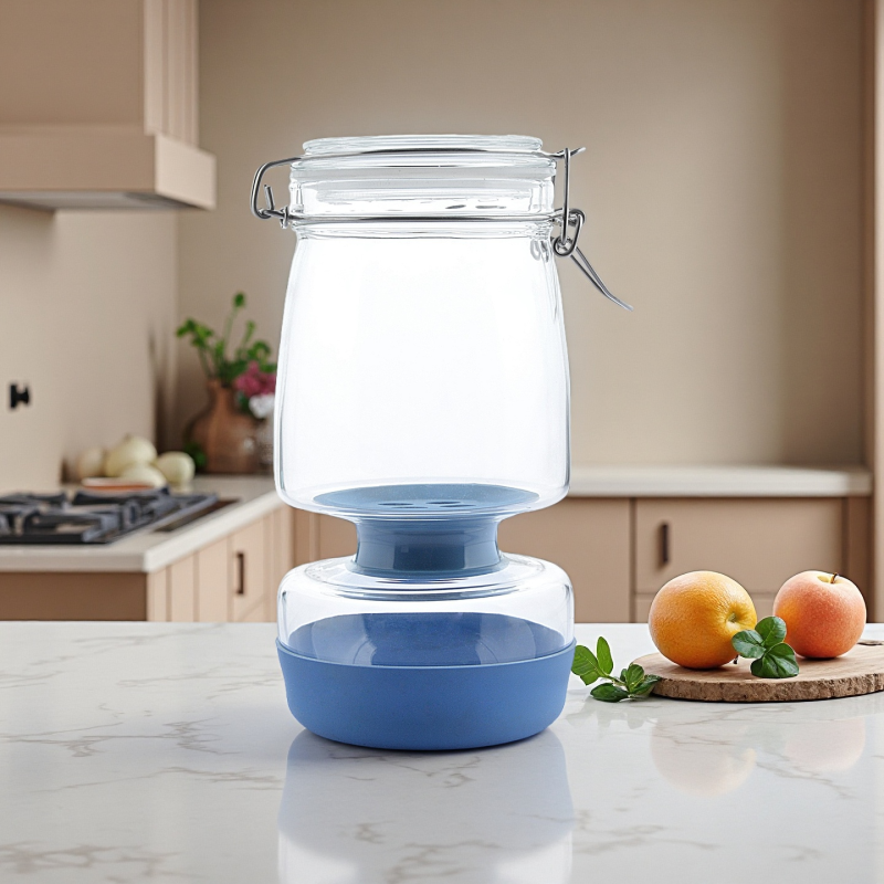 34 oz Airtight Olive Glass Pickle Jar with Filter Flip-Top Plastic Filter for Pickles and Kimchi Food Container