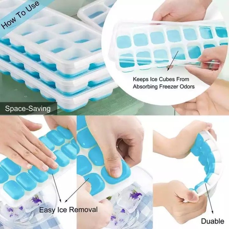 Easy-Release Food-Grade Silicone 14 Cube Ice Cream Cup Tray Mold Anti-Spill Removable Lid Popsicle Silicone Mold