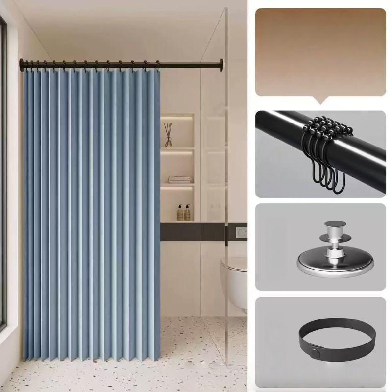 Bathroom Shower Curtain Set Waterproof Mold-Resistant Foldable Shower Curtain Shower Partition Dry-Wet Separation