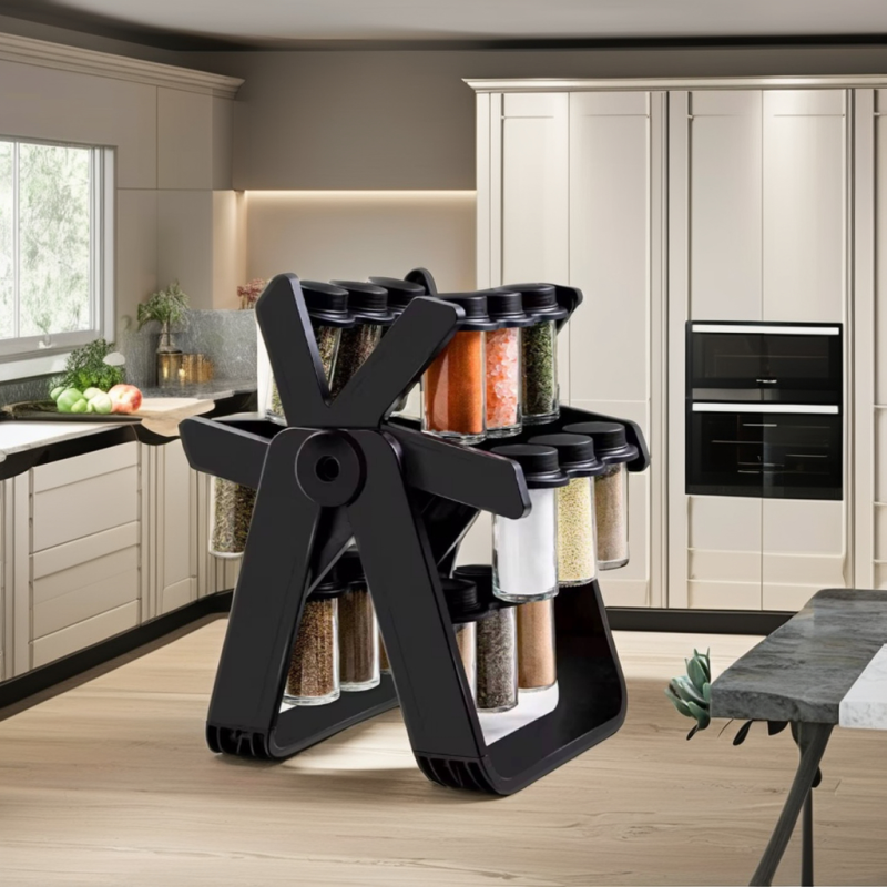 18-Piece Kitchen Storage Spice Rack Set Glass Spice Jars with Rotating Organizer Jars Spice Rack Set Tools