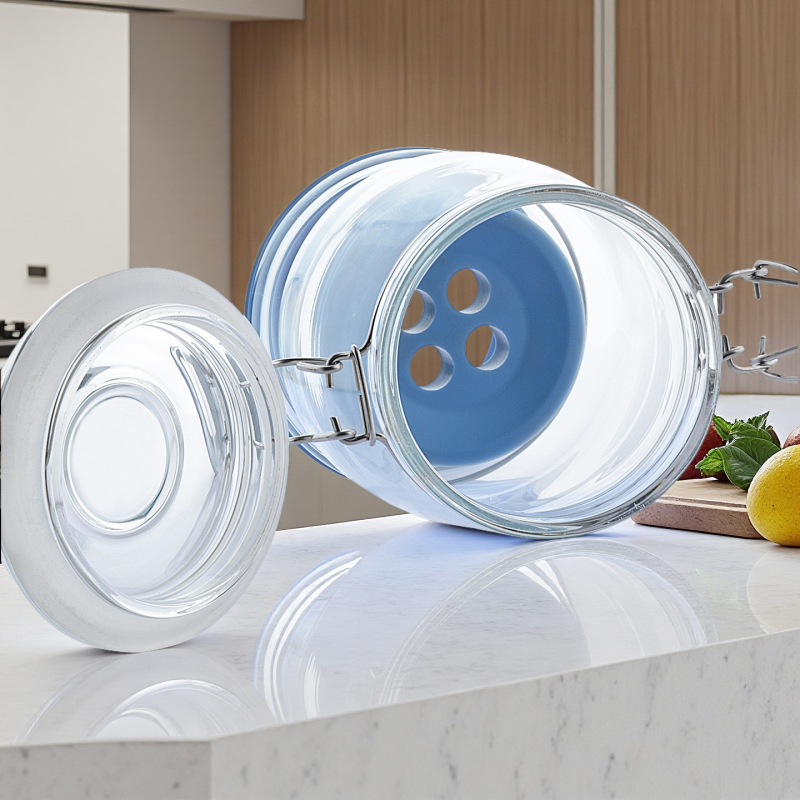 34 oz Airtight Olive Glass Pickle Jar with Filter Flip-Top Plastic Filter for Pickles and Kimchi Food Container