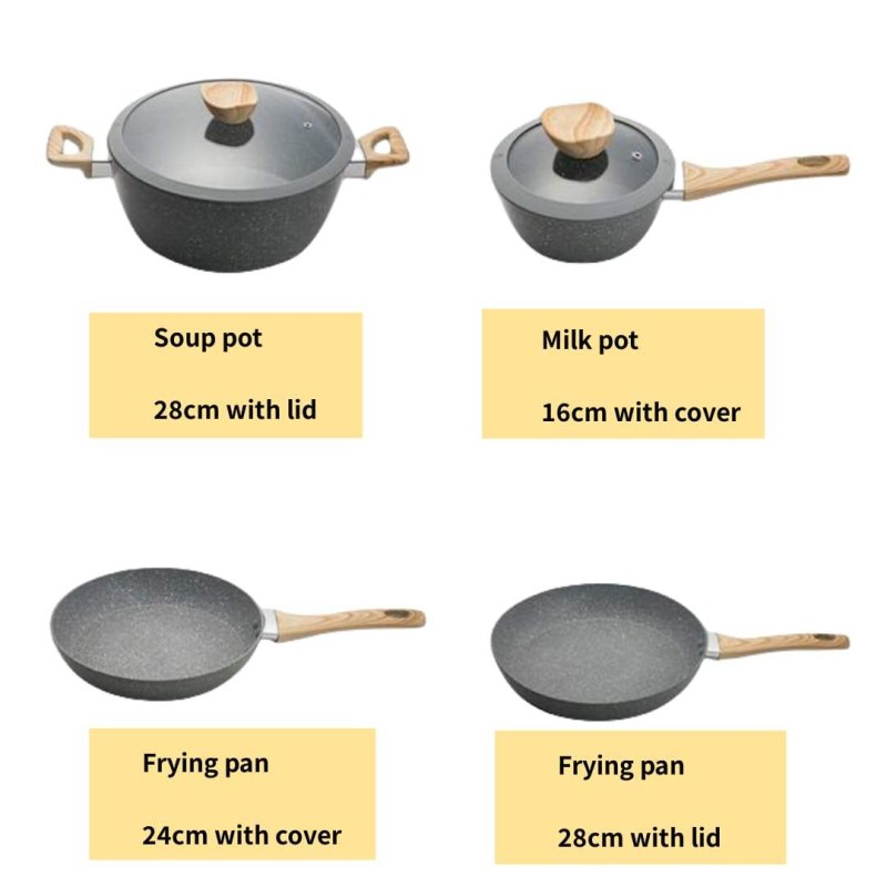 Direct New Arrival American Style Design Non-Stick Cookware Set Aluminum Alloy Wood Handle Pots and Pans for Home Kitchen Use