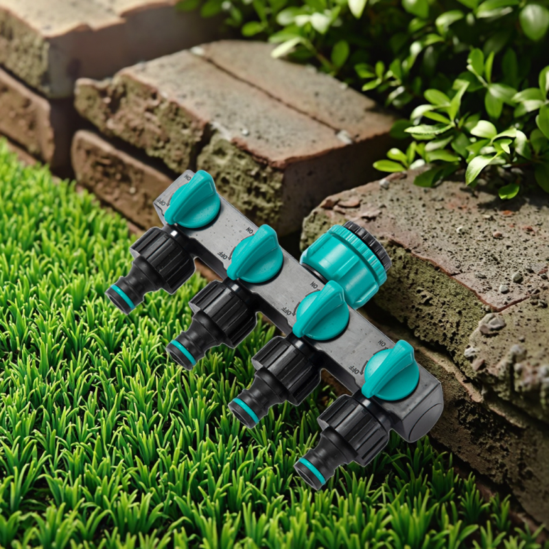 Outdoor Garden Four-Way Water Distributor with Switch Four-Way Valve One Inlet Four Outlets Water Divider Adapter