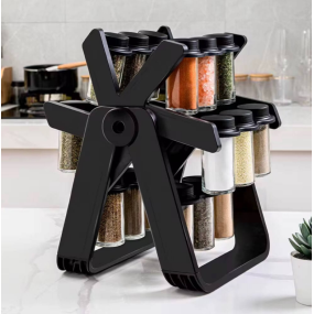 18-Piece Kitchen Storage Spice Rack Set Glass Spice Jars with Rotating Organizer Jars Spice Rack Set Tools