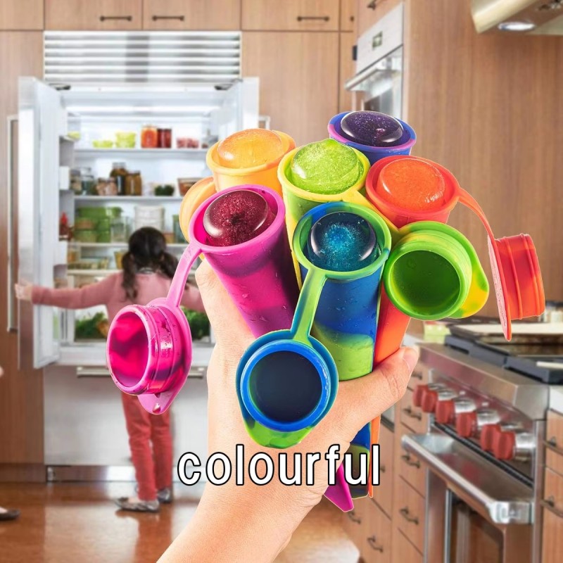 Custom Logo DIY Colorful Silicone Popsicle Mold with Lid Homemade Popsicle Making Tool Ice Cream Machine
