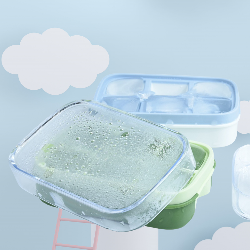 Large Square Silicone Freezer Soup Storage Container with Lid Grid Ice Cube Tray for Ice Cube Molds