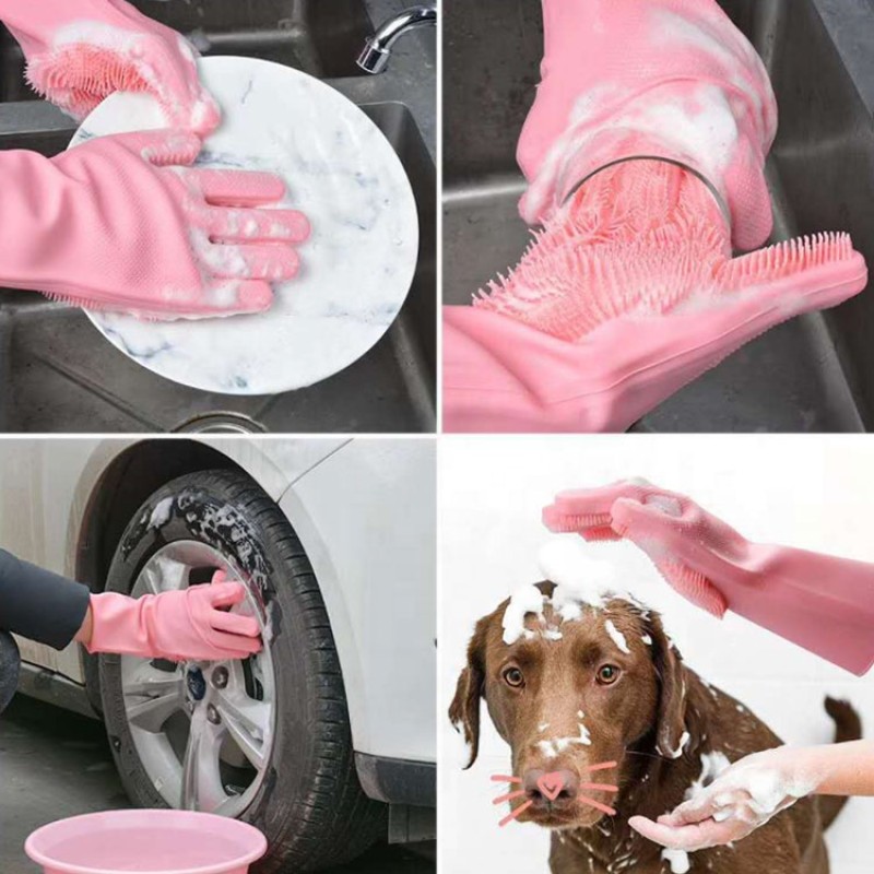 Custom Made 100% Food Grade Hot Sale 120g Heat Resistant Brush Magic Silicone Dishwashing Gloves With Wash Scrubber
