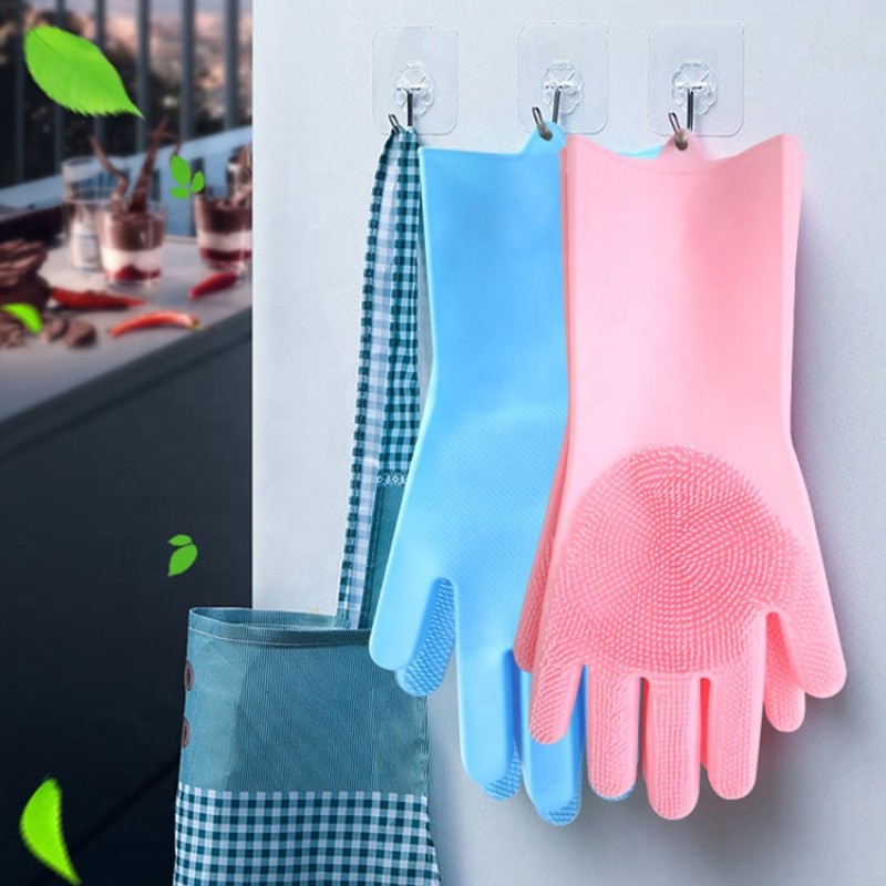 Custom Made 100% Food Grade Hot Sale 120g Heat Resistant Brush Magic Silicone Dishwashing Gloves With Wash Scrubber
