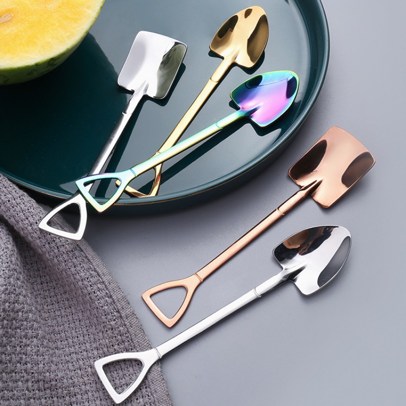 Shovel Retro Cute Square Head Spoon Kitchen Gadget Stainless Steel Iron Shovel Spoon Coffee Ice Cream Spoon