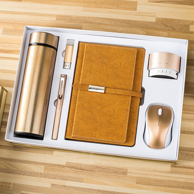 Business Business Style  A5 Plain Notebook + Vacuum Flask Cup+ Pen + USB Flash Drive + Speaker + Mouse Gadgets GIFT