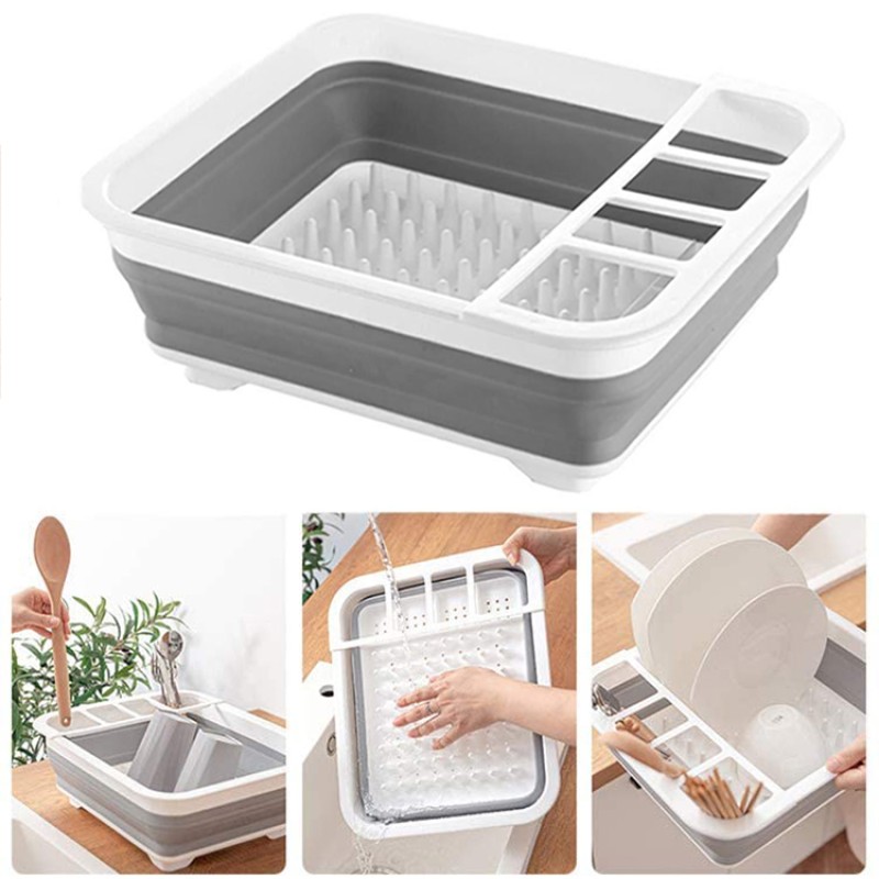 Hot Selling High Quality Square Plastic Rack Dish Folding Storage Dish Drainer Rack Kitchen Storage Rack