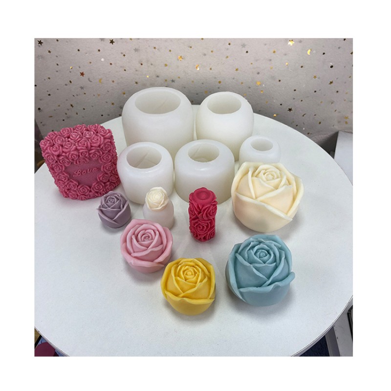 Valentine Gift DIY Mothers Day 3D Flower Cake Mold,Love Heart Rose Flower Candle Silicone Mold