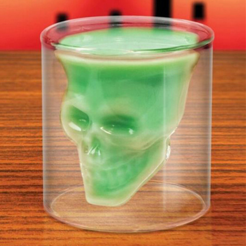 Heat Resisting Borosilicate Skeleton Shaped Double Wall Wine Whiskey Shot Glass Cup