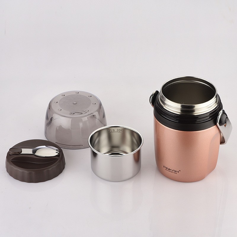 Hot High Quality New Design Double Wall Stainless Steel Food Container for Soup Food Flask With Folding Spoon and Handle
