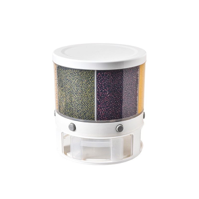 Hot  High Quality Kitchen Moisture-proof 6Grid Rotatable White Rice Dispenser Cereal Storage Box Plastic Grain Rice Bucket