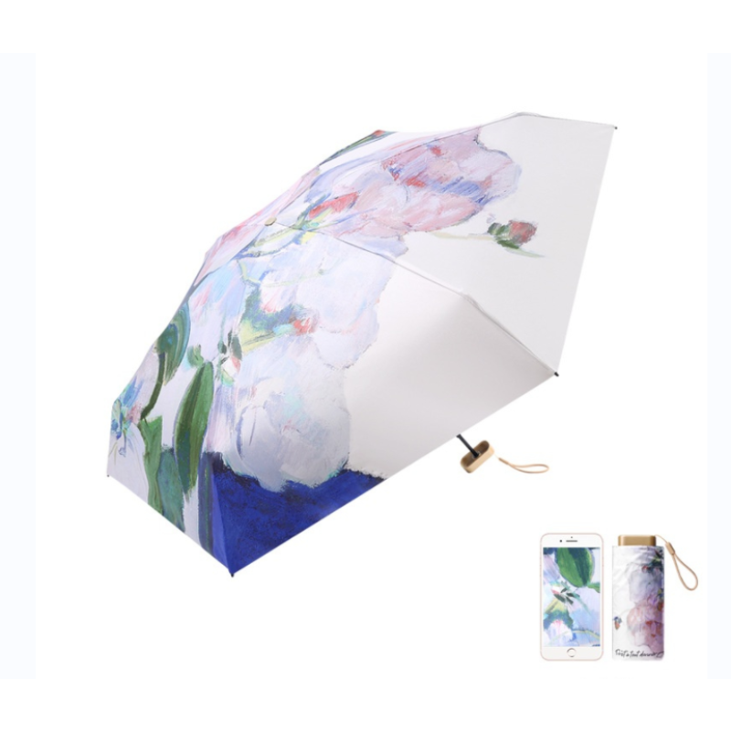 New Woman Girl Umbrella Art Painting Flower Windproof Portable Mini Umbrella UV Proof Sun Shade Rain Cover